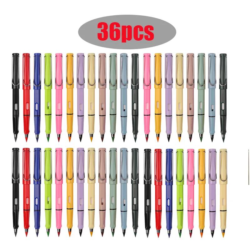 지우개가 있는 영원한 연필 세트, 무제한 쓰기 연필, 지우개 연필, 어린이 학교 미술 용품, 12 가지 색상, 36 개